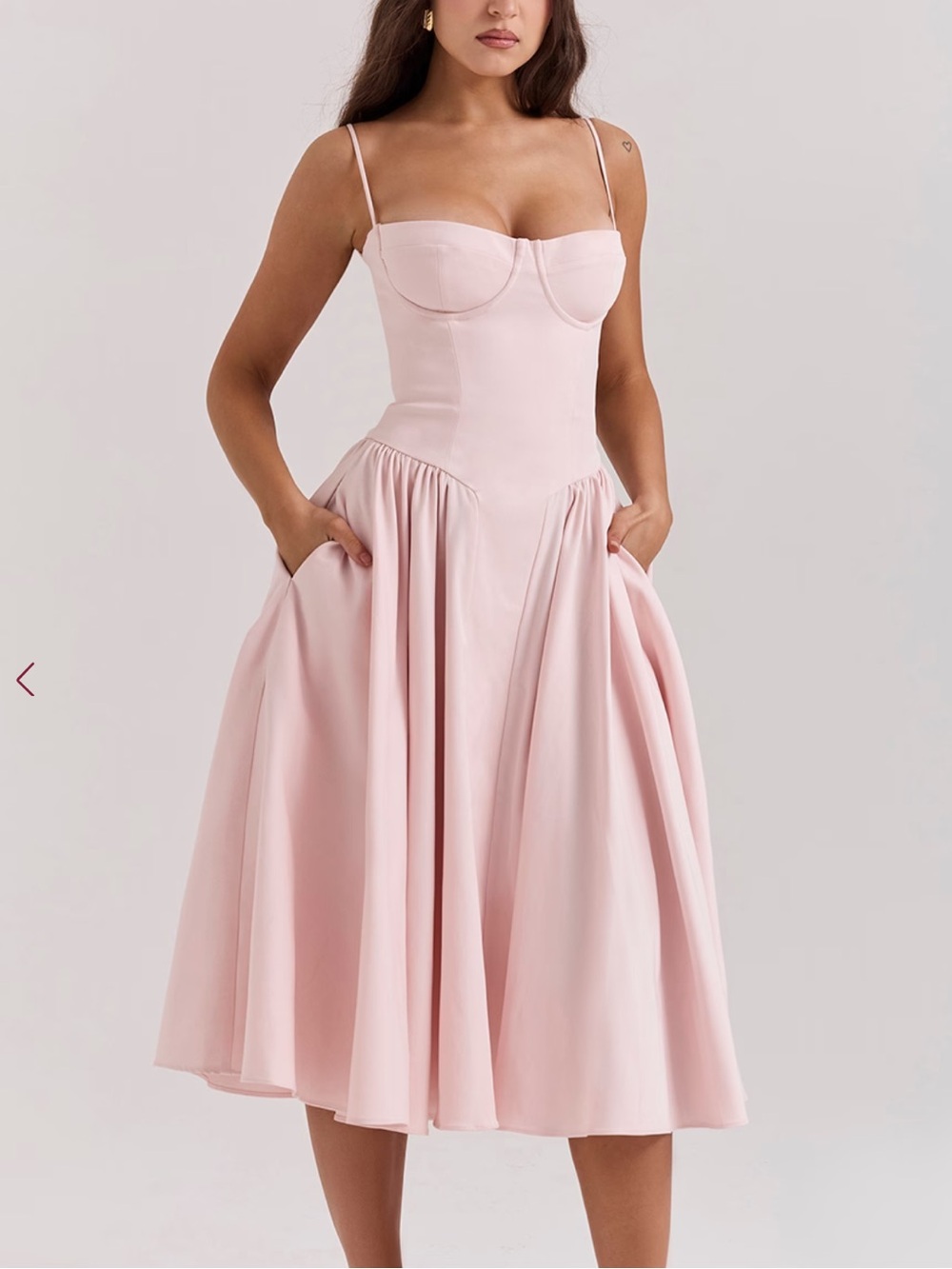 House of CB SAMARIA Ballerina Pink Twill Corset Midi Dress L w/ Fuller Cups